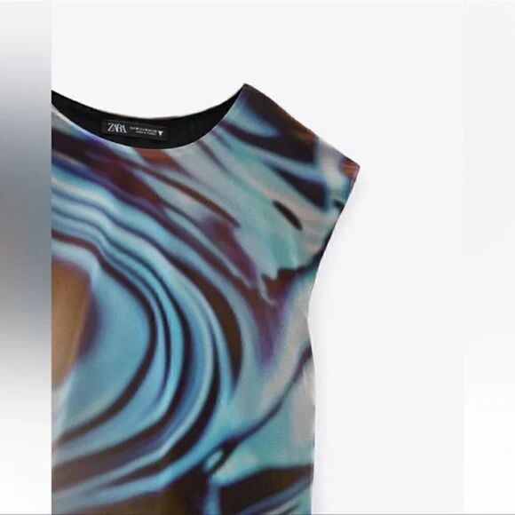 Zara blue blend PRINTED TULLE DRESS ZARA - Picture 13 of 16